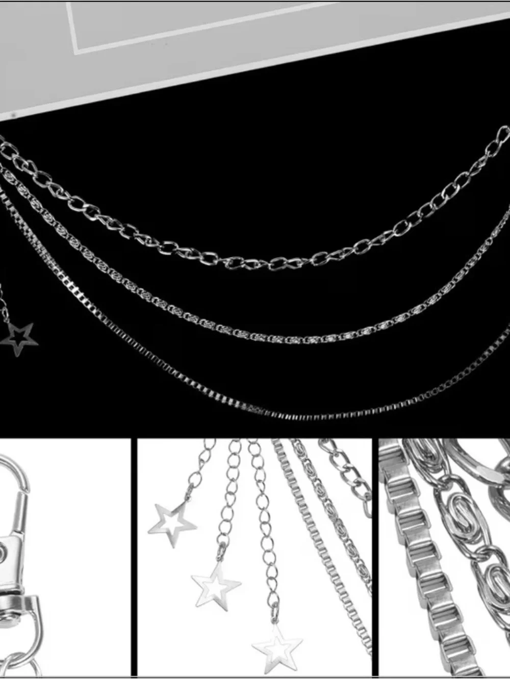 Unisex Black Chain Belt with Star Charms